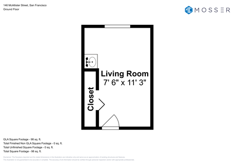 Floor plan for studio, 133 sqft